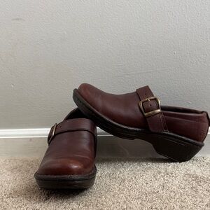 Born Women's Dark Brown Leather Clogs with Buckle
